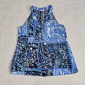Women's Lilly Pulitzer Avery Shirt In Deep Indigo Sleeveless Top Size Small